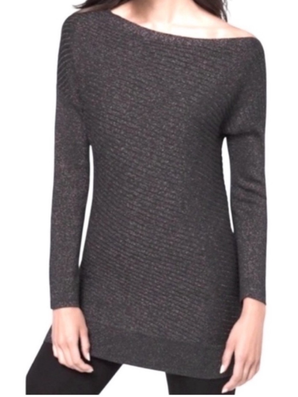 WHBM Shimmering Tunic Sweater Off One Shoulder Gray Size M